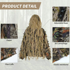 EAmber Ghillie suit 3D leaves pants offer breathable comfort during long outdoor missions.
