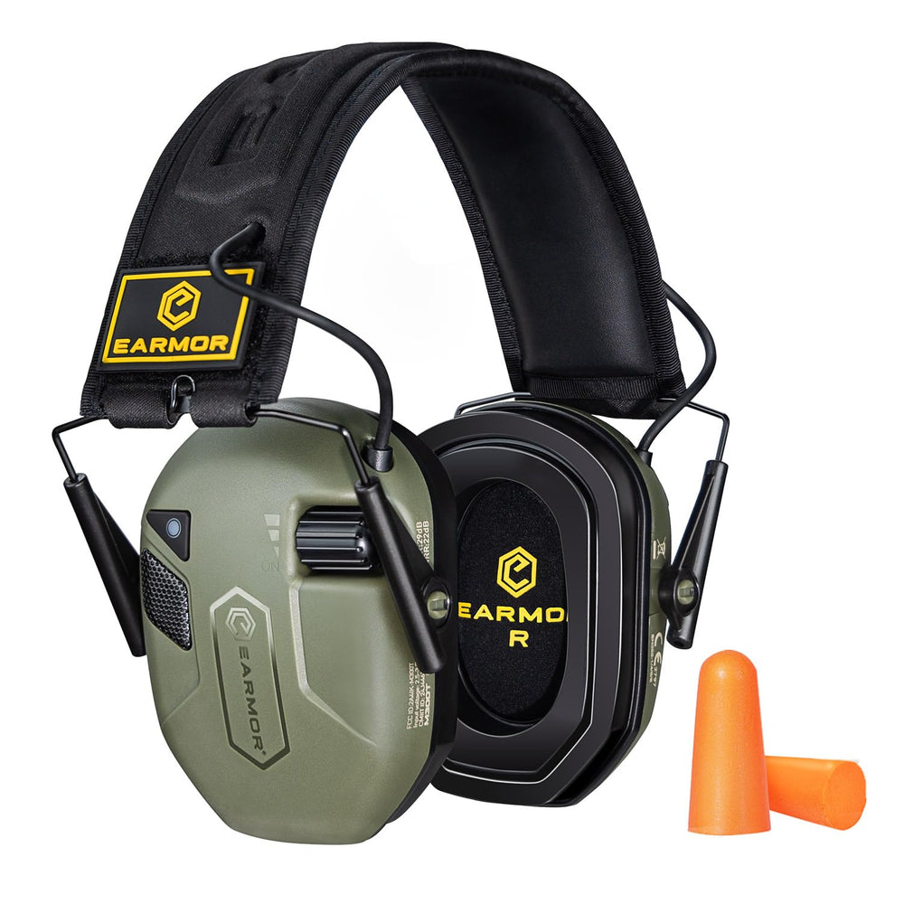 EARMOR M300T folded-earmuffs show portable protection for field use.