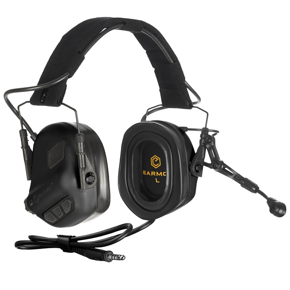 EARMOR M32 Plus headset worn for tactical use with secure comfort.