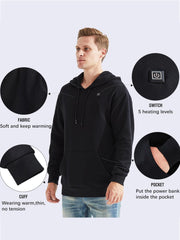 Earneo heated hoodie USB port enabling quick warmth during commutes