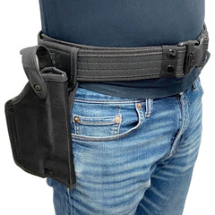 Eastern Tactical Supply belt showing customizable attachment area for pouches and flashlights