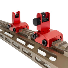 Slim-profile flip-up sight by Eastern Tactical Supply reduces bulk on the rail