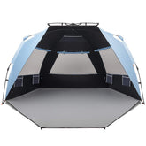 Easthills Outdoors Instant Shader setup shows quick beach shelter assembly for sun protection