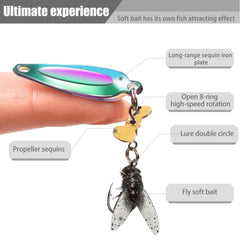 Close-up of 3D bionic sequin fly hook on propeller lure