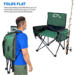 Side storage pockets on EasyGo chair for tackle and gear