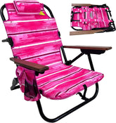 EasyGo Product backpack beach chair front view showing pink fabric and black frame for portable comfort