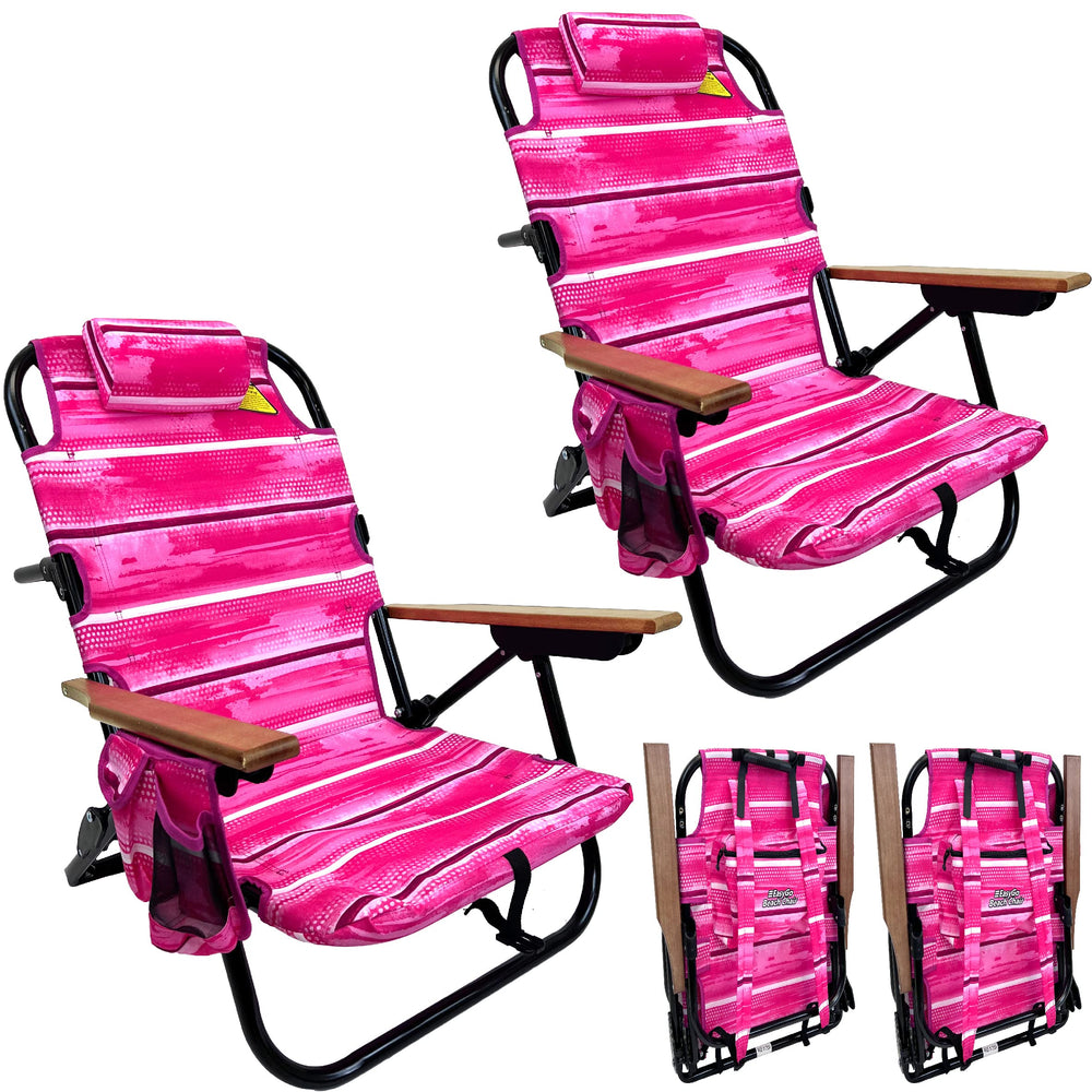 EasyGo Product backpack beach chair pink front view showing 5-position reclining feature