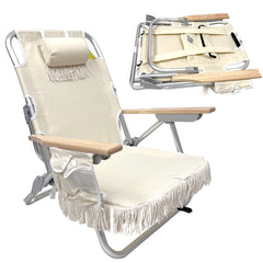 EasyGo Tassel Beach Chair with backpack straps for easy hands-free transport