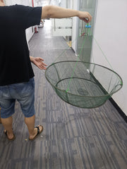 Foldable drop landing net showing steel wire and nylon construction