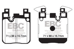 EBC Yellowstuff 4000 installed on BMW brake pad close-up highlighting heat tolerance and pedal response
