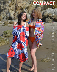 ECCOSOPHY oversized towel packs compactly for travel with included pouch.