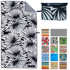 ECCOSOPHY Lovina microfiber beach towel laid flat for lounging and quick-dry use.