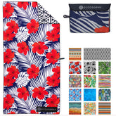 ECCOSOPHY microfiber beach towel sand-free surface with quick-dry performance for travel.