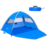 EchoSmile beach tent front view showing UPF 50+ shade and family space