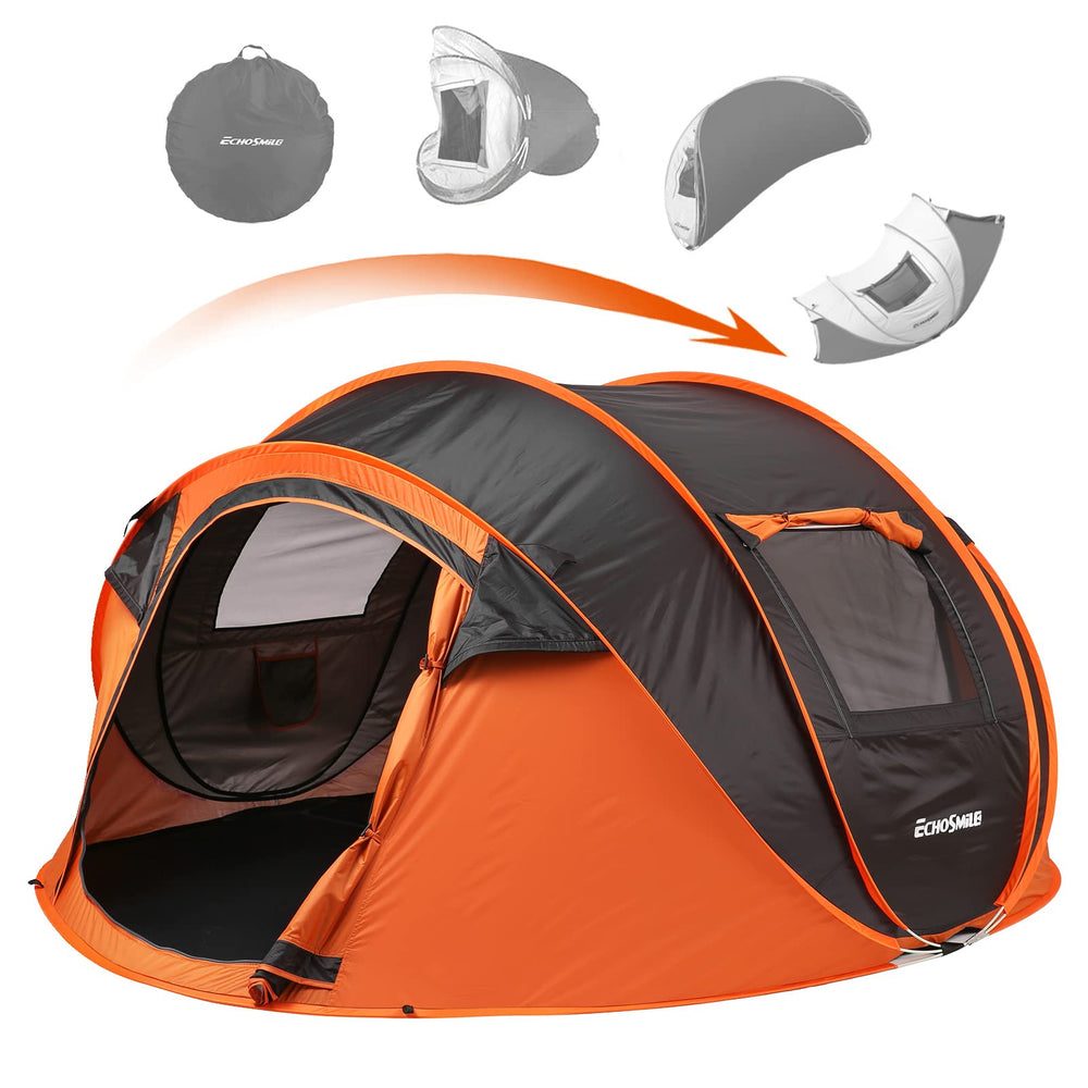 EchoSmile instant pop-up tent setup shows fast shelter for rapid campsite arrivals.