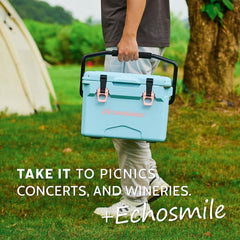 EchoSmile interior ice-core emphasizes food-safe, insulated storage for chilled beverages