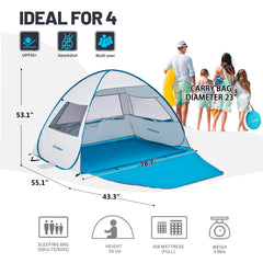 EchoSmile pop-up beach tent side view shows airy mesh windows for airflow.