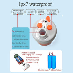 EcoTrek rechargeable shower with battery and charging indicators for reliable power