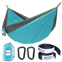 ecox Outdoors parachute hammock single ready for quick, comfortable outdoor lounging.