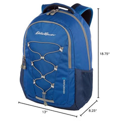 Eddie Bauer Adventurer 25L front panel with bungee allows gear lash for hikes.