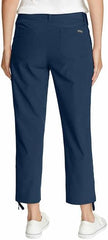 Eddie Bauer Capri pants ripstop fabric closeup emphasizes lightweight durability for outdoors.