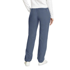 Eddie Bauer fleece-lined pants in action showing 4-way stretch for mobility.