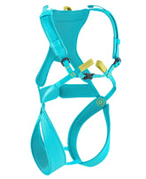 EDELRID Fraggle harness worn by a child, showcasing comfortable climbing fit.