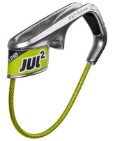 Edelrid Jul 2 belay device front view in green-silver for smooth belaying.