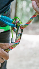 Close-up of polyamide grip coating on Edelrid Jul 2 belay device.
