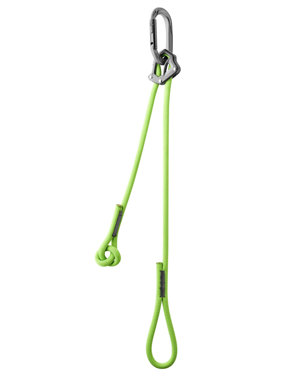 Edelrid Switch Adjust lanyard with large loop enables quick harness attachment for sport climbs.