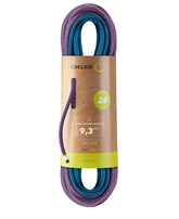 Edelrid Tommy Caldwell Eco Dry ColorTec 9.3mm rope in pink and turquoise for durable alpine climbing.