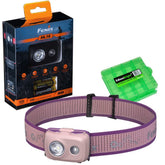 EdisonBright Fenix HL16 headlamp worn on head for hands-free trail illumination.