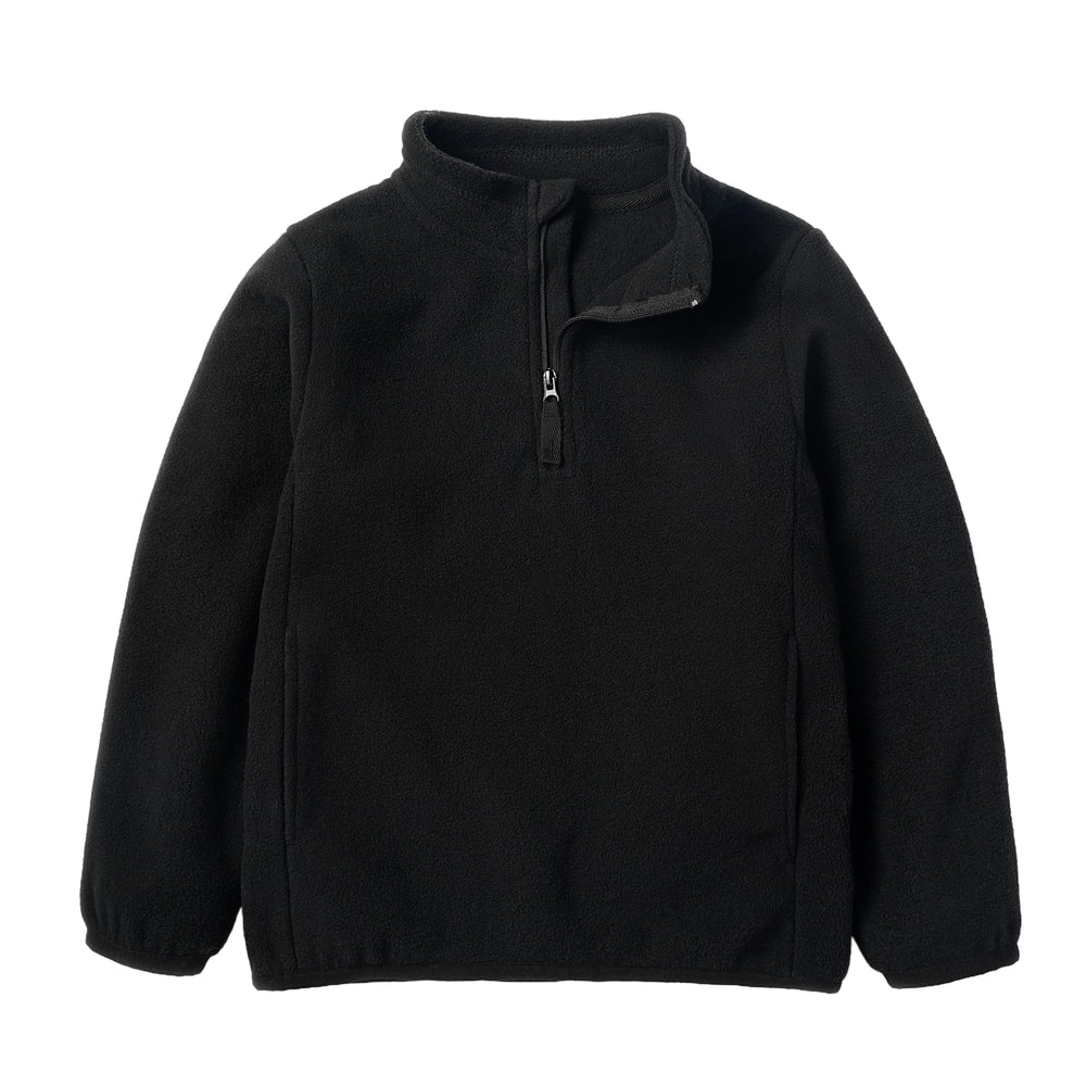 Eigioo toddler fleece quarter-zip jacket in black, front view, cozy outerwear.