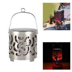 Eioflia stainless steel camping heater side view highlights durable construction for outdoors.