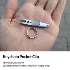 Ejoyous keychain with pocket clip attached to belt for quick access.