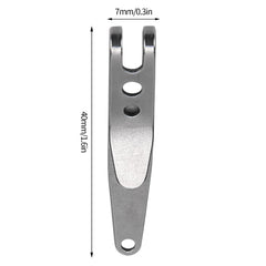 Ejoyous stainless steel pocket clip close-up highlighting durable construction for tough use.