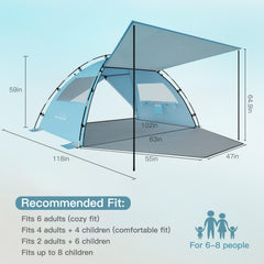 Elegear Beach Tent sky-blue open-canopy demonstrates extra airflow