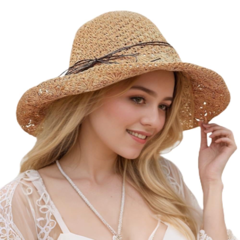 ELFOR sun straw hat foldable brim for compact packing