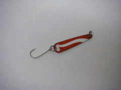 Elgin God's Tooth 1/10 oz lure spoon in red and white for versatile freshwater fishing.
