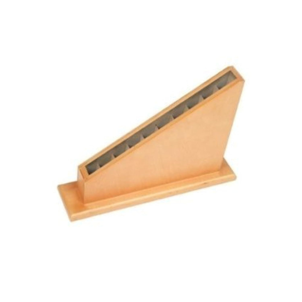 Elite Montessori stand for long red rods keeps materials organized and accessible for lessons
