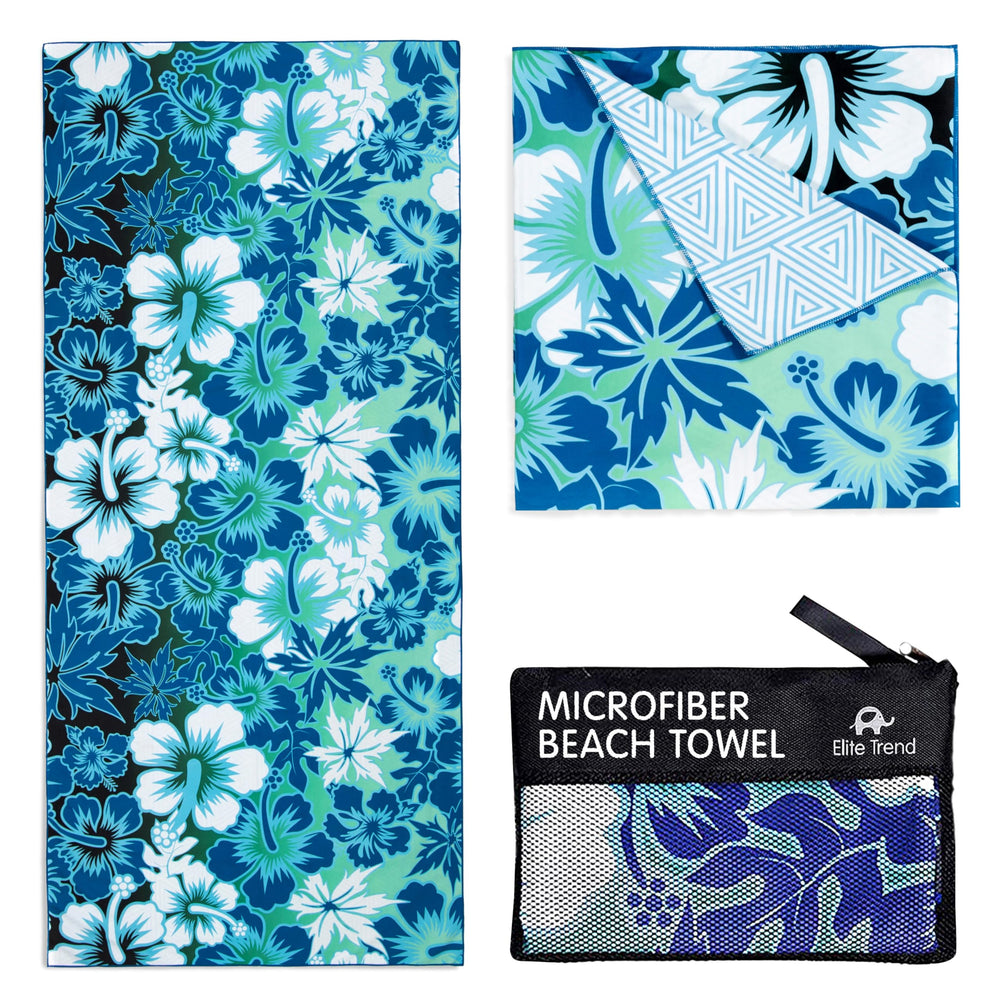 Elite Trend Hibiscus towel, front view, two-sided design for stylish beach days.