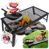 ELK portable campfire grill top view, durable stainless surface for outdoor cooking.