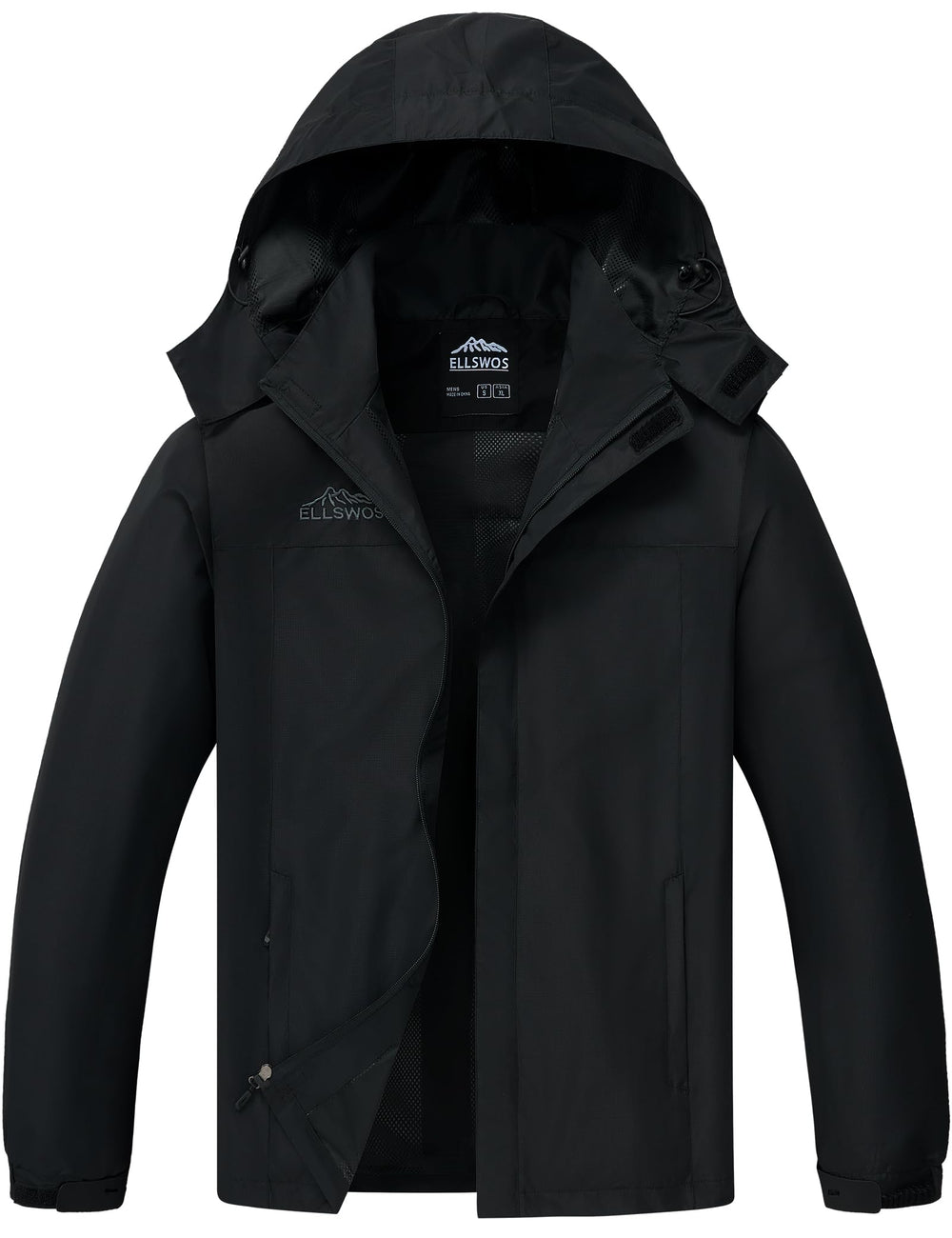 ELLSWOS men's raincoat waterproof front view shows durable shell for reliable daily protection during sudden showers
