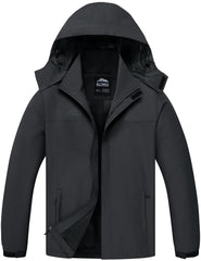 ELLSWOS men's waterproof raincoat front view showing lightweight protection for outdoor hikes