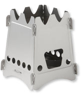 Emberlit Titanium UL stove packs flat for ultralight camping use.