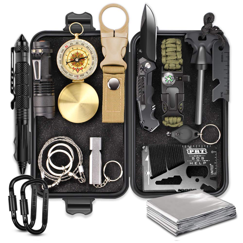 EMDMAK 15-in-1 survival kit in compact case for quick access on hikes