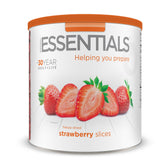 Emergency Essentials freeze-dried strawberry slices can front shows long shelf-life fruit flavor for emergencies