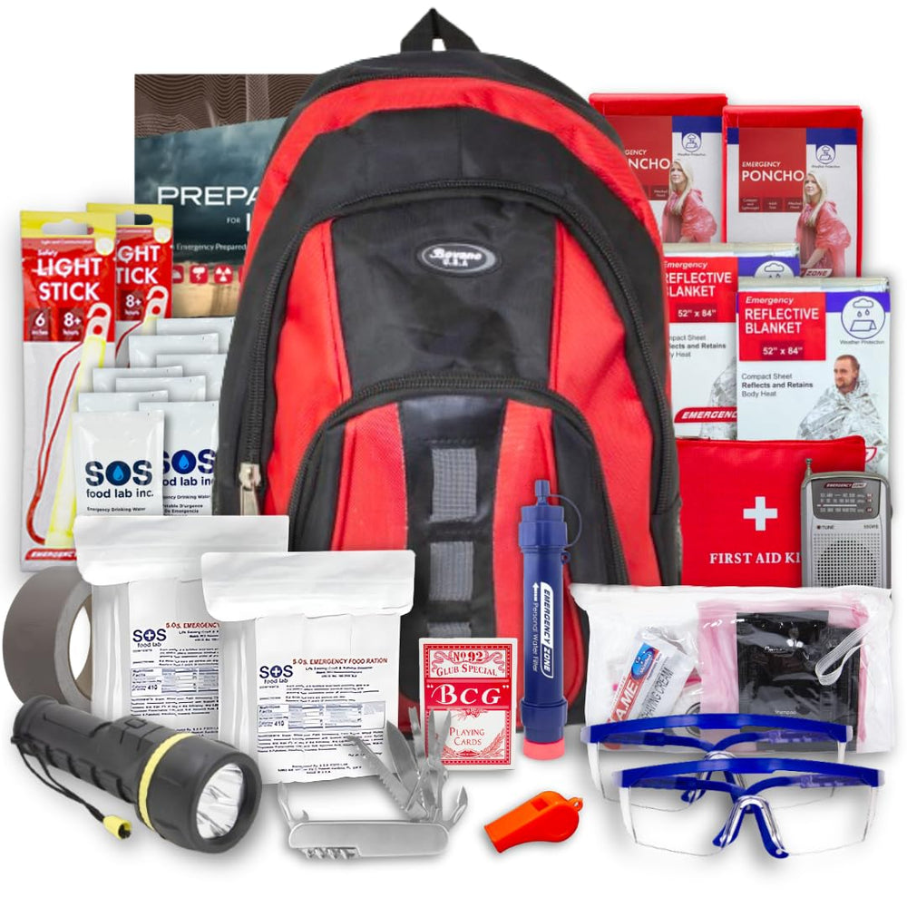 Emergency Zone 72-hour backpack ready for rugged survival and family preparedness.