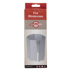 Emergency Zone folding camp stove windscreen folded around a compact stove for portable wind protection.