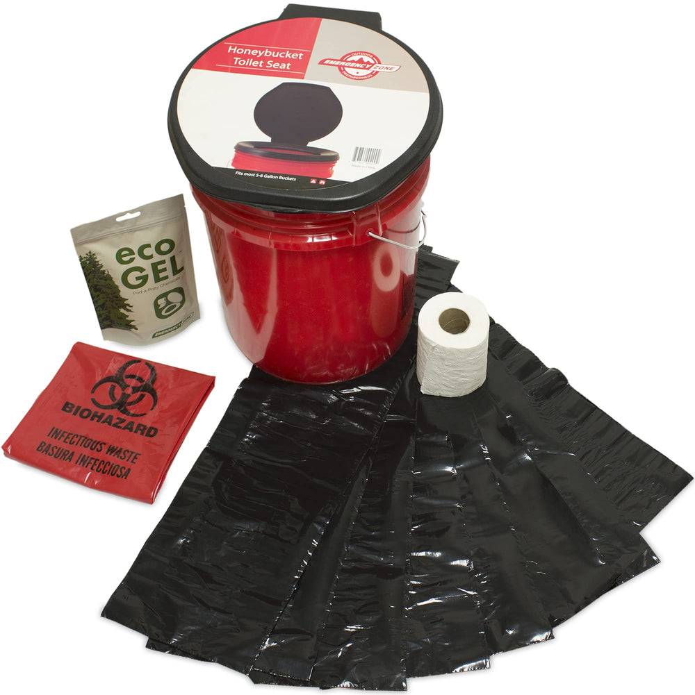 Emergency Zone Honey Bucket Toilet complete set shows portable sanitation for emergencies